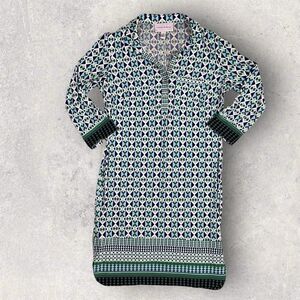 Donna Morgan Women's Diamond Shirt Dress Size 6 Multicolor 3/4 Sleeve V-Neck